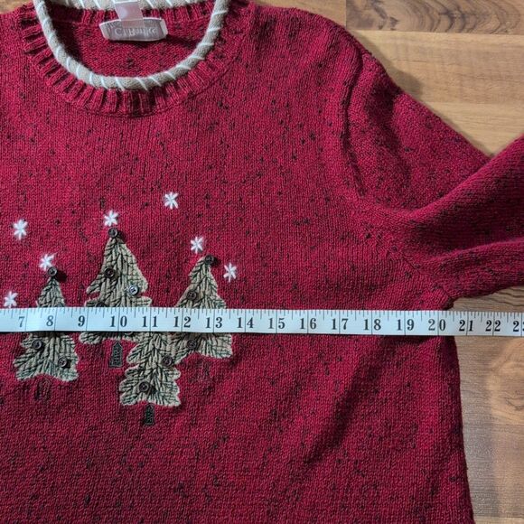 Christopher and Banks Sweater Size 14 Holiday Hand Embroidered Christmas Trees - Picture 5 of 11